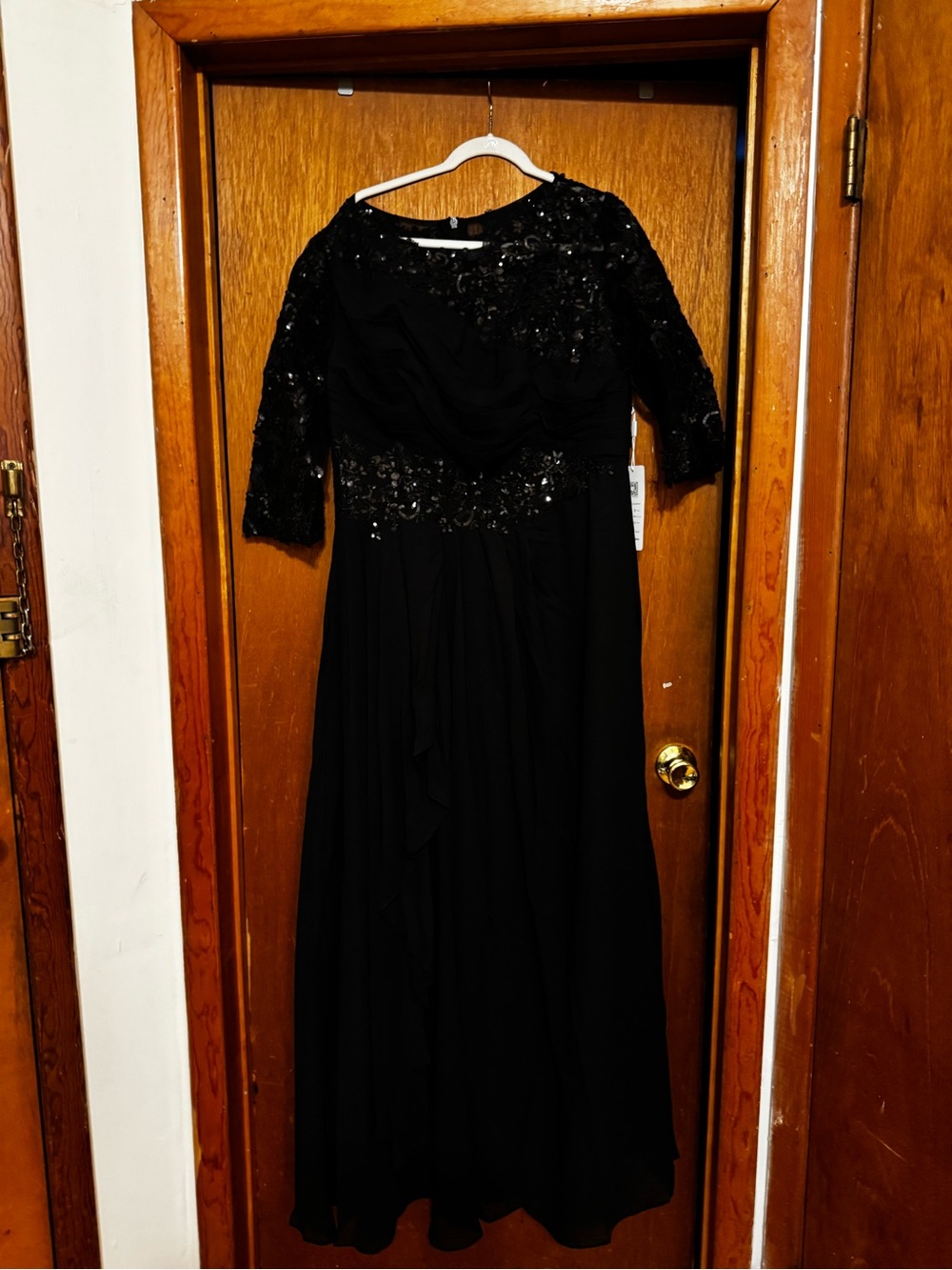 Black Embellished Maxi Dress with Three-Quarter Sleeves